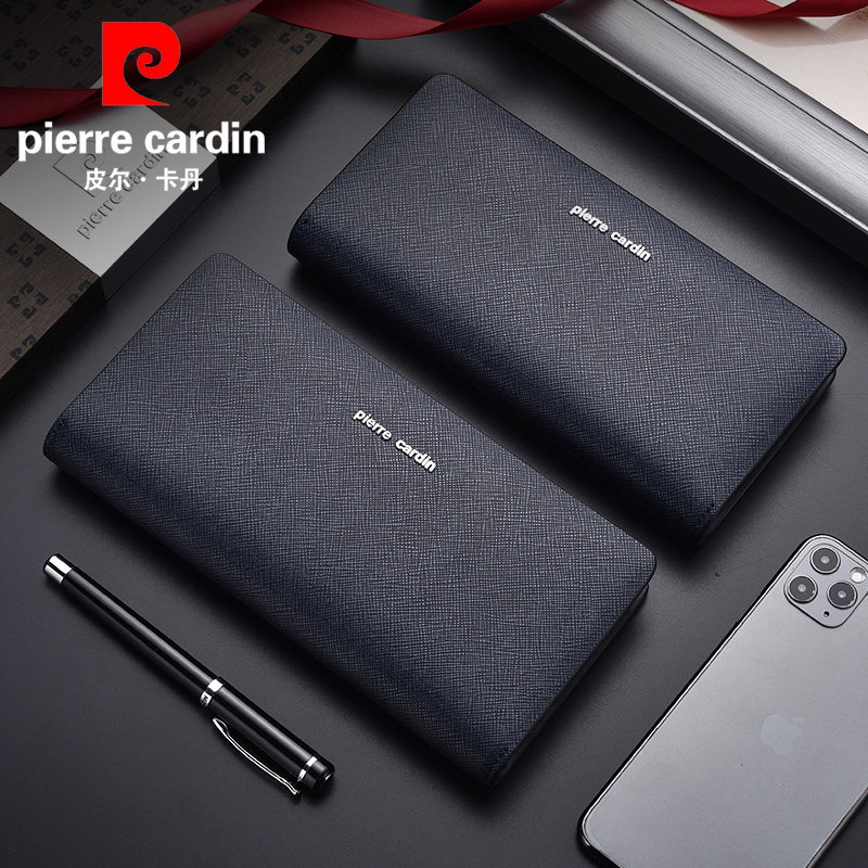 皮尔卡丹长款牛皮拉链男士潮手机包 麦带箱包钱包