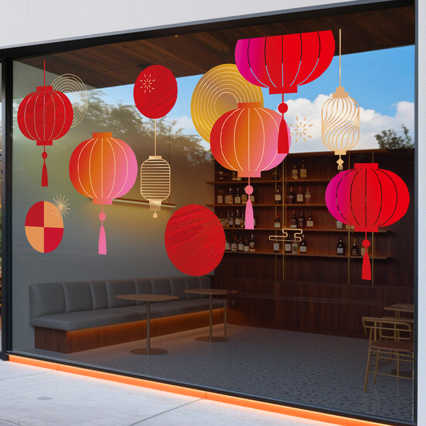 2026新年橱窗装饰玻璃贴纸商场4S店过年氛围布置灯笼马年门贴窗花,淘宝优惠券,粉丝福利购,淘宝优惠卷