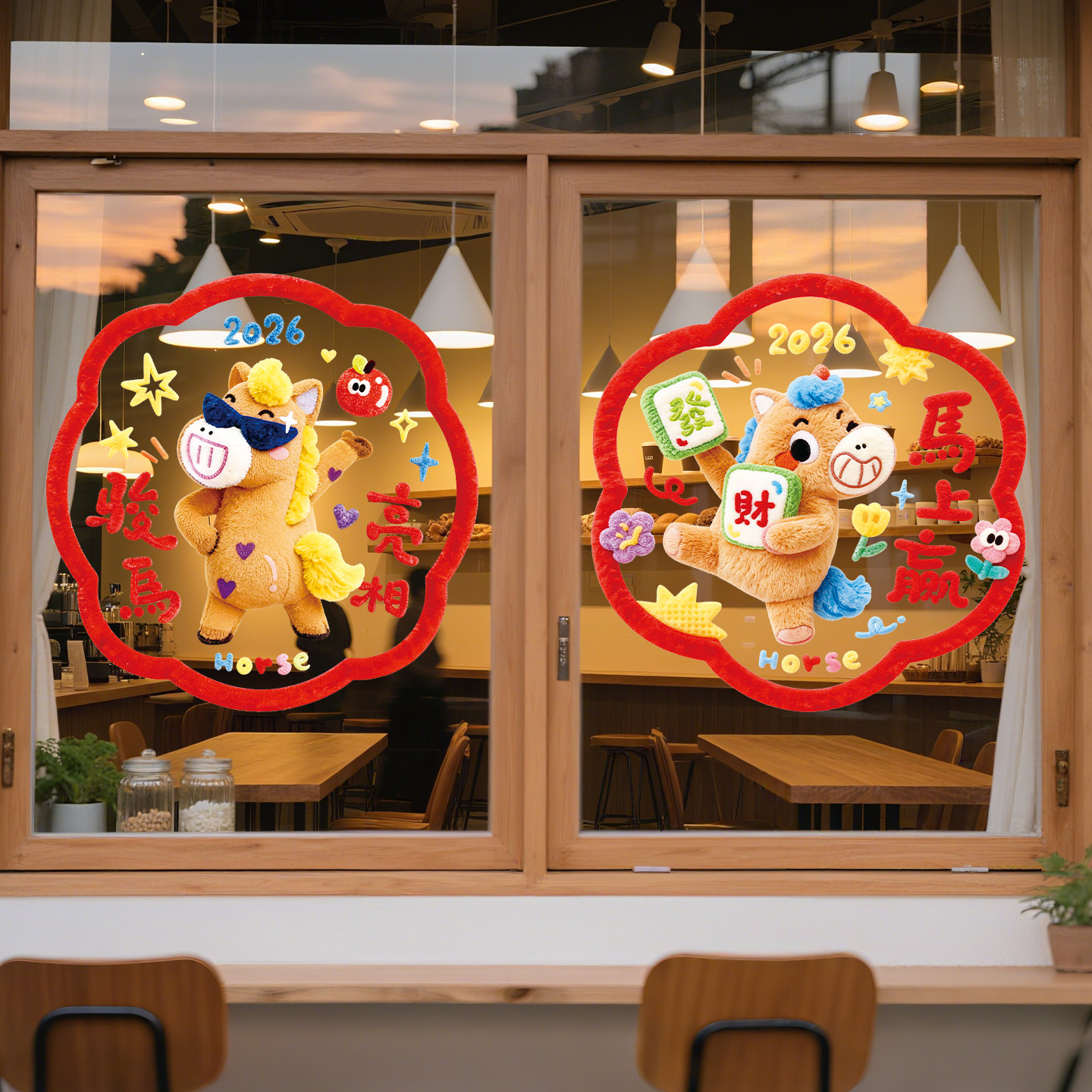 马年窗花对联新年氛围布置玻璃门贴纸客厅厨房静电贴过年氛围布置,淘宝优惠券,粉丝福利购,淘宝优惠卷