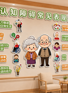 养老院文化墙贴氛围布置认知障碍表现九防标识老年活动中心装饰画