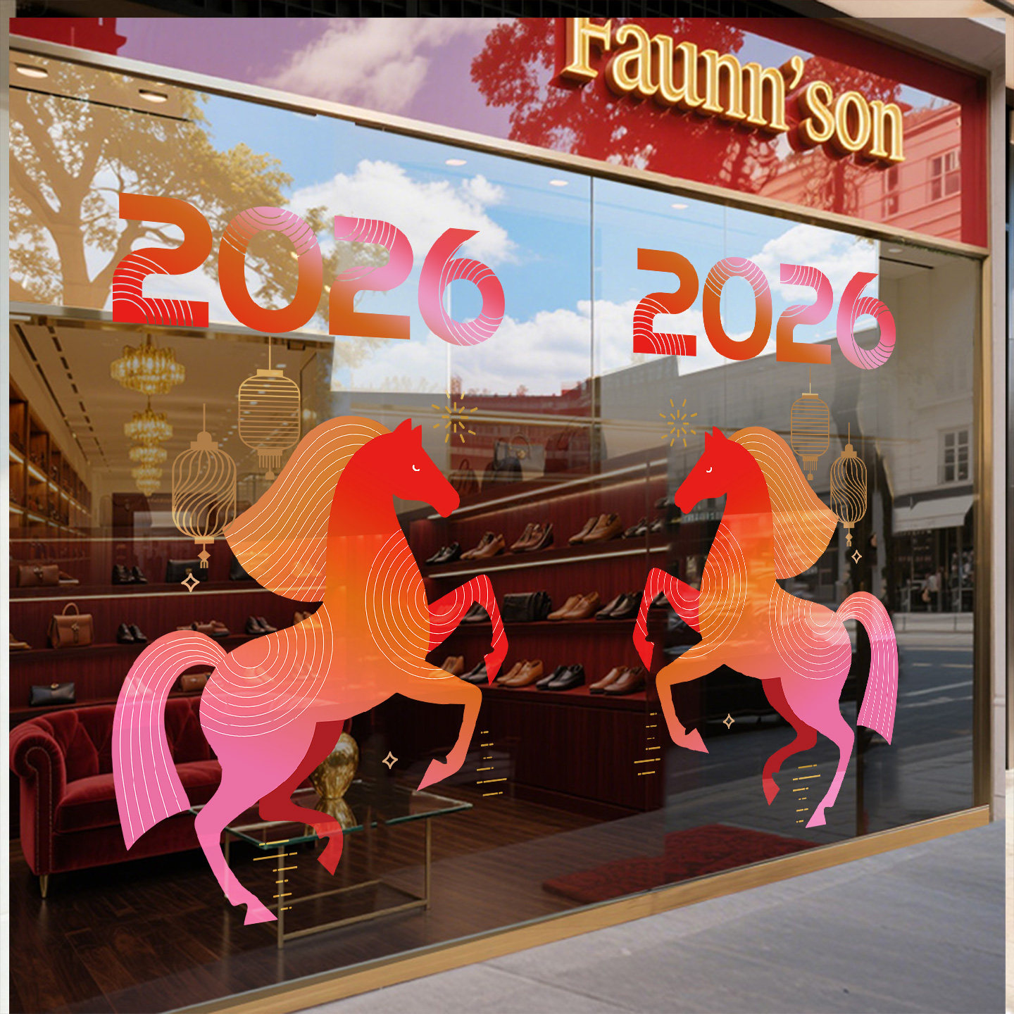 2026新年橱窗装饰玻璃贴纸商场4S店过年氛围布置灯笼马年门贴窗花,淘宝优惠券,粉丝福利购,淘宝优惠卷