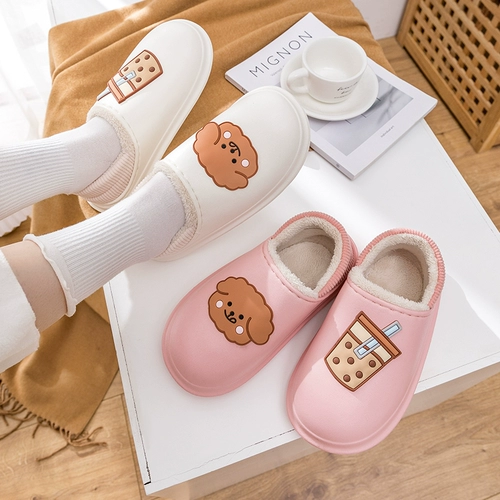 Мультяшные тапочки, зимняя нескользящая обувь для влюбленных, удерживающие тепло туфли на платформе