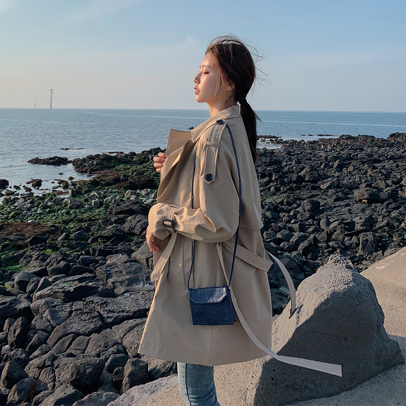 风衣女 秋季新款小个子韩版宽松学生短卡其色中长款外套女春秋 2019 风衣女 秋季新款小个子韩版宽松学生短卡其色中长款外套女春秋 2019