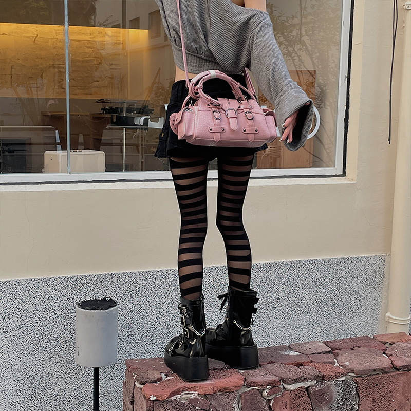 LET ME SEE日系亚文化Lolita连裤袜绷带条纹显瘦秋冬打底袜女 - 图2