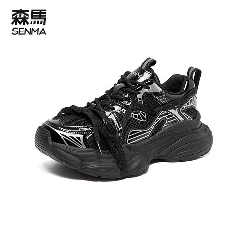 森马黑色厚底老爹鞋女增高女鞋2025新款春季鞋子女款运动鞋休闲鞋 - 图0