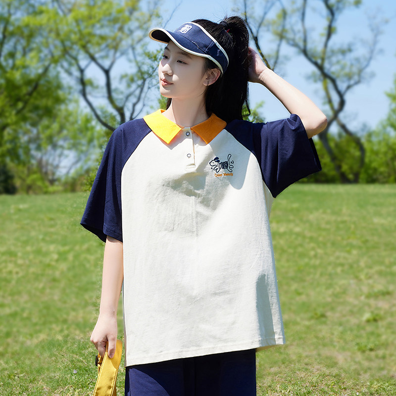 学生夏装短袖POLO衫休闲宽松大版T恤初高中生少女学院风半袖上衣