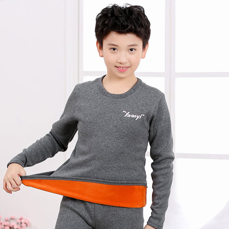 男童保暖上衣加绒内穿单件内衣中大童儿童加厚打底衫秋冬季棉毛衫 - 图2