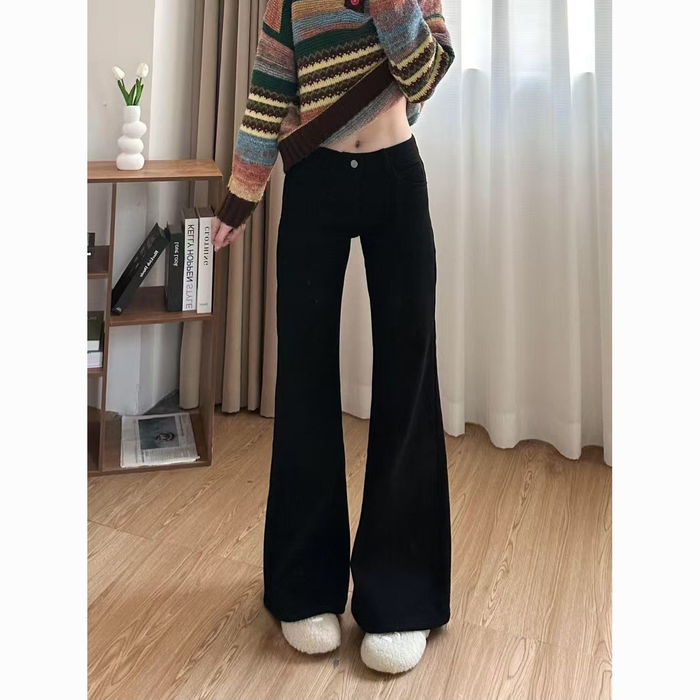 加绒加厚不贴腿黑色微喇叭牛仔裤女秋冬新款高腰显瘦垂感拖地裤子,淘宝优惠券,粉丝福利购,淘宝优惠卷