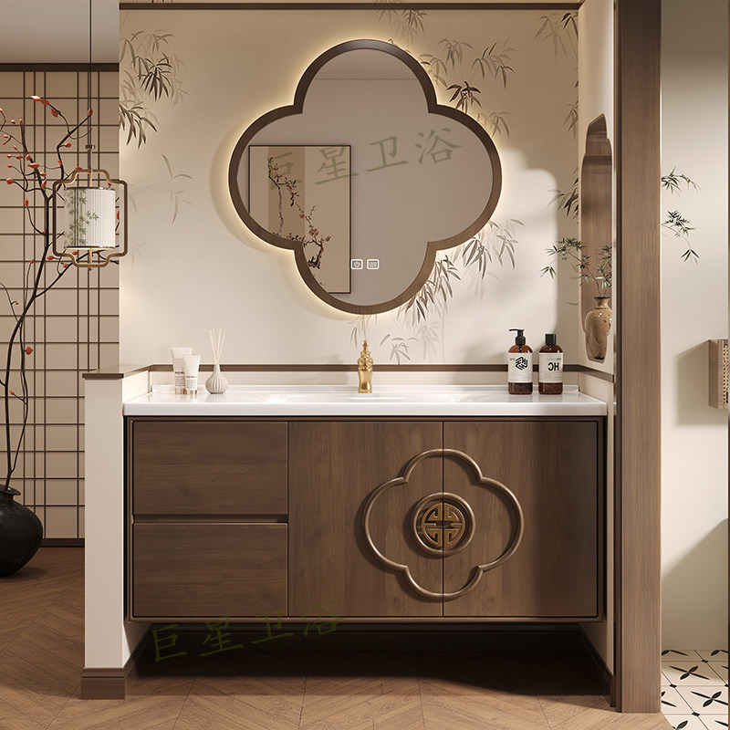 宋氏美学橡木浴室柜组合陶瓷一体盆中古风卫生间洗手洗漱台洗脸柜,淘宝优惠券,粉丝福利购,淘宝优惠卷