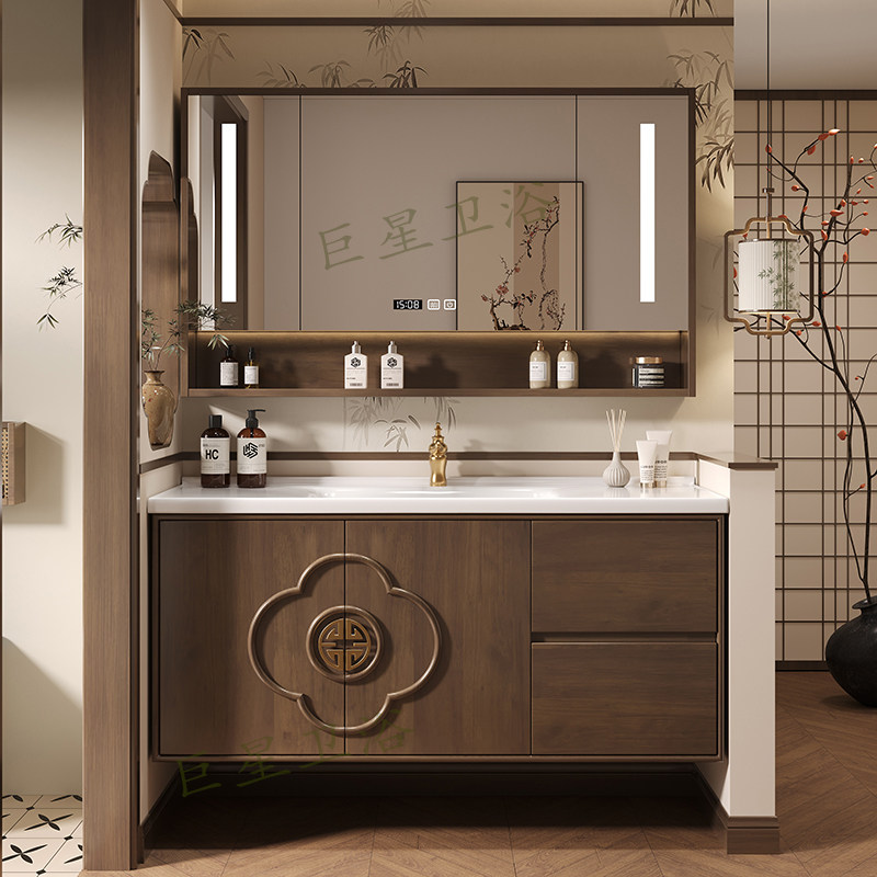 宋氏美学橡木浴室柜组合陶瓷一体盆中古风卫生间洗手洗漱台洗脸柜,淘宝优惠券,粉丝福利购,淘宝优惠卷