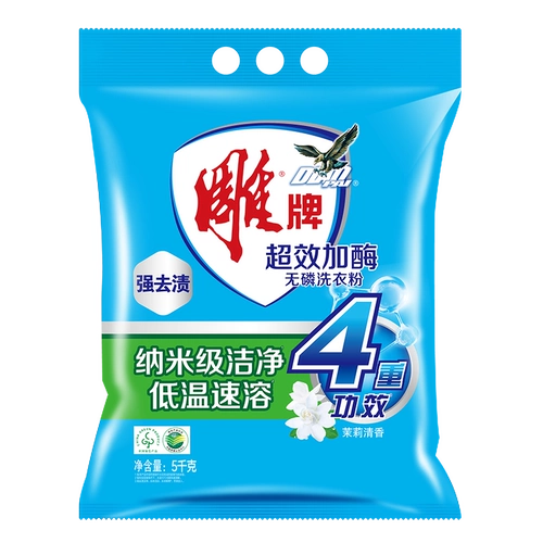雕牌 Сумка для стирального порошка сверхэффективна плюс фермент 5 кг мешок, установленная с бактериальным деергическим фосфором, нефформ