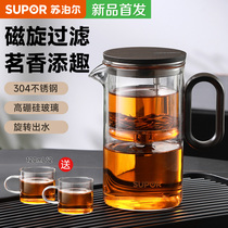 Supoir Tea Water Separation Flutter Cup of heat resistant glass Filter punching Tea Divine Instrumental tea with rotating magnetic cup of tea