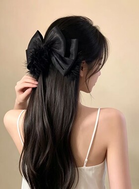 天鹅舞曲~超仙白色蝴蝶结毛绒发夹女高级感盘发弹簧夹氛围感发卡