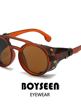 BOYSEEN复古侧包真皮圆形太阳镜跨境欧美西部旅行风墨镜防晒渐变