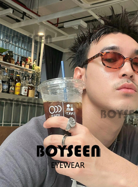 BOYSEEN潮牌窄框复古豹纹墨镜男可配度数美式痞帅风街头太阳镜