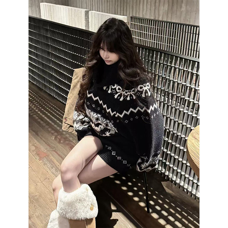 巨好看的深秋冬装搭配一整套费尔岛黑色高领毛衣针织短裤两件套装,淘宝优惠券,粉丝福利购,淘宝优惠卷