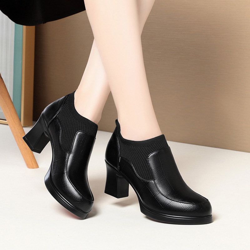 真皮中年女士皮鞋深口高跟鞋单鞋百搭软皮妈妈鞋中老年春秋季防滑,淘宝优惠券,粉丝福利购,淘宝优惠卷