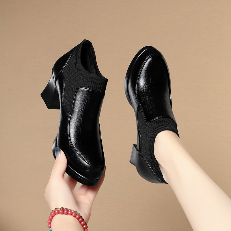 真皮中年女士皮鞋深口高跟鞋单鞋百搭软皮妈妈鞋中老年春秋季防滑,淘宝优惠券,粉丝福利购,淘宝优惠卷