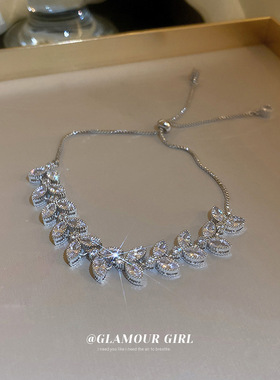 韩国森系锆石柳叶树叶手链女