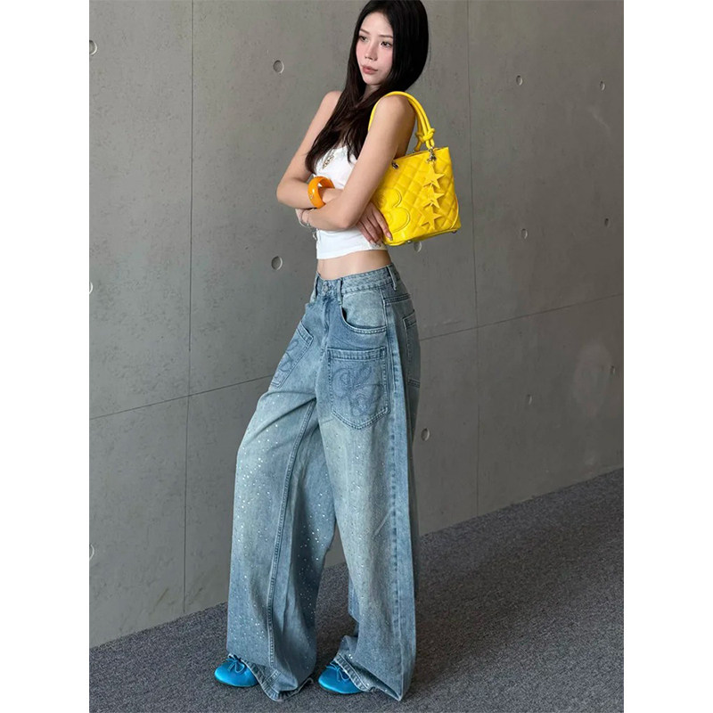 PMORH复古立体设计感小众阔腿牛仔裤女秋冬新款显瘦高腰直筒裤子,淘宝优惠券,粉丝福利购,淘宝优惠卷