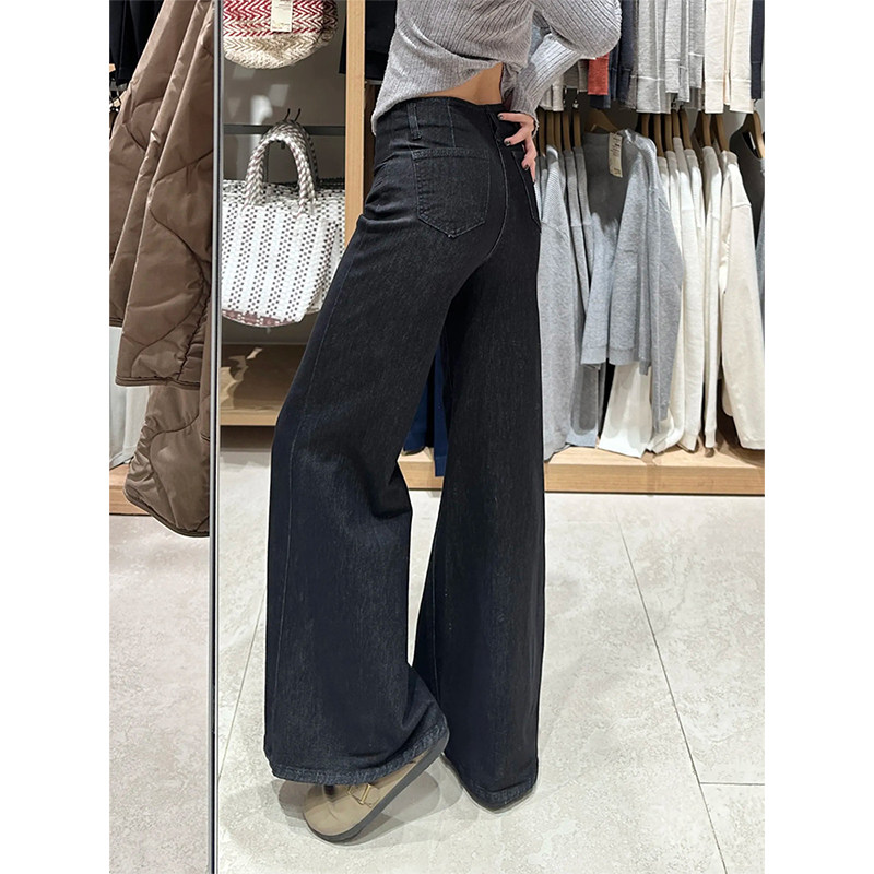 PMORH美式黑色水洗微喇叭垂感牛仔裤女春季新款高个子显瘦拖地裤,淘宝优惠券,粉丝福利购,淘宝优惠卷