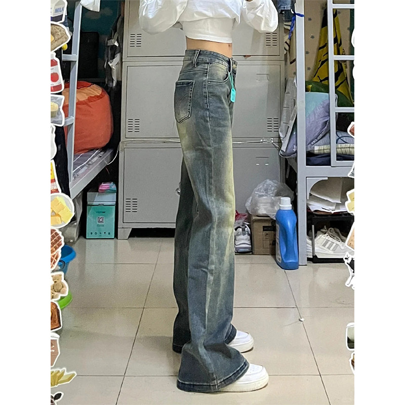 PMORH复古高街加绒水洗微喇叭牛仔裤女秋冬新款低腰显瘦直筒长裤,淘宝优惠券,粉丝福利购,淘宝优惠卷