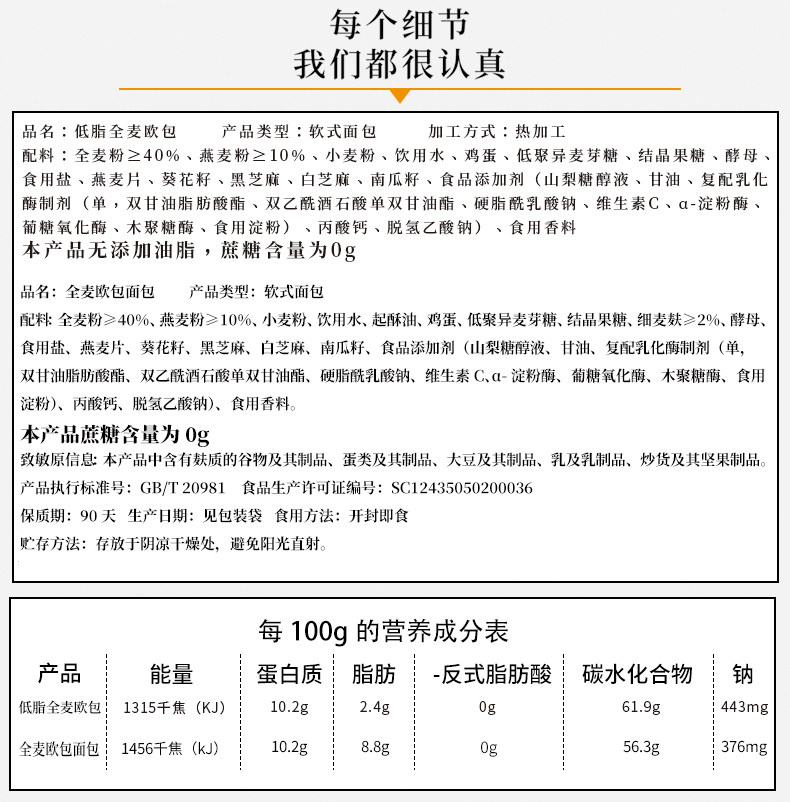 全麦欧包整箱粗粮零低无蔗糖脂面包 汇香聚西式糕点