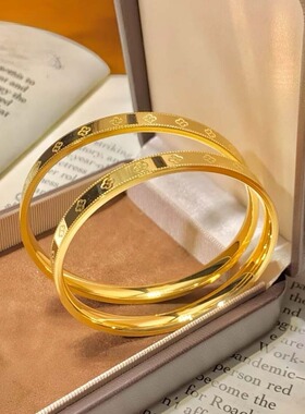 四叶草手镯实心万花筒金色手环镭射四叶草手链