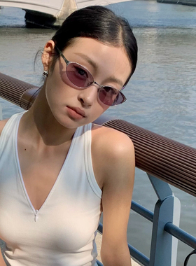 美式复古小框椭圆太阳镜街拍高级感女墨镜超轻金属太阳眼镜显脸小