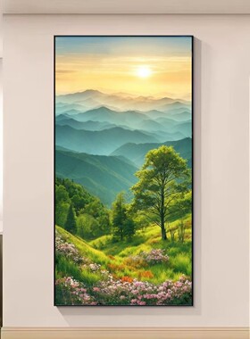 平静湖面玄关装饰画山水画青山绿水树林蓝天白云走廊过道招财壁画