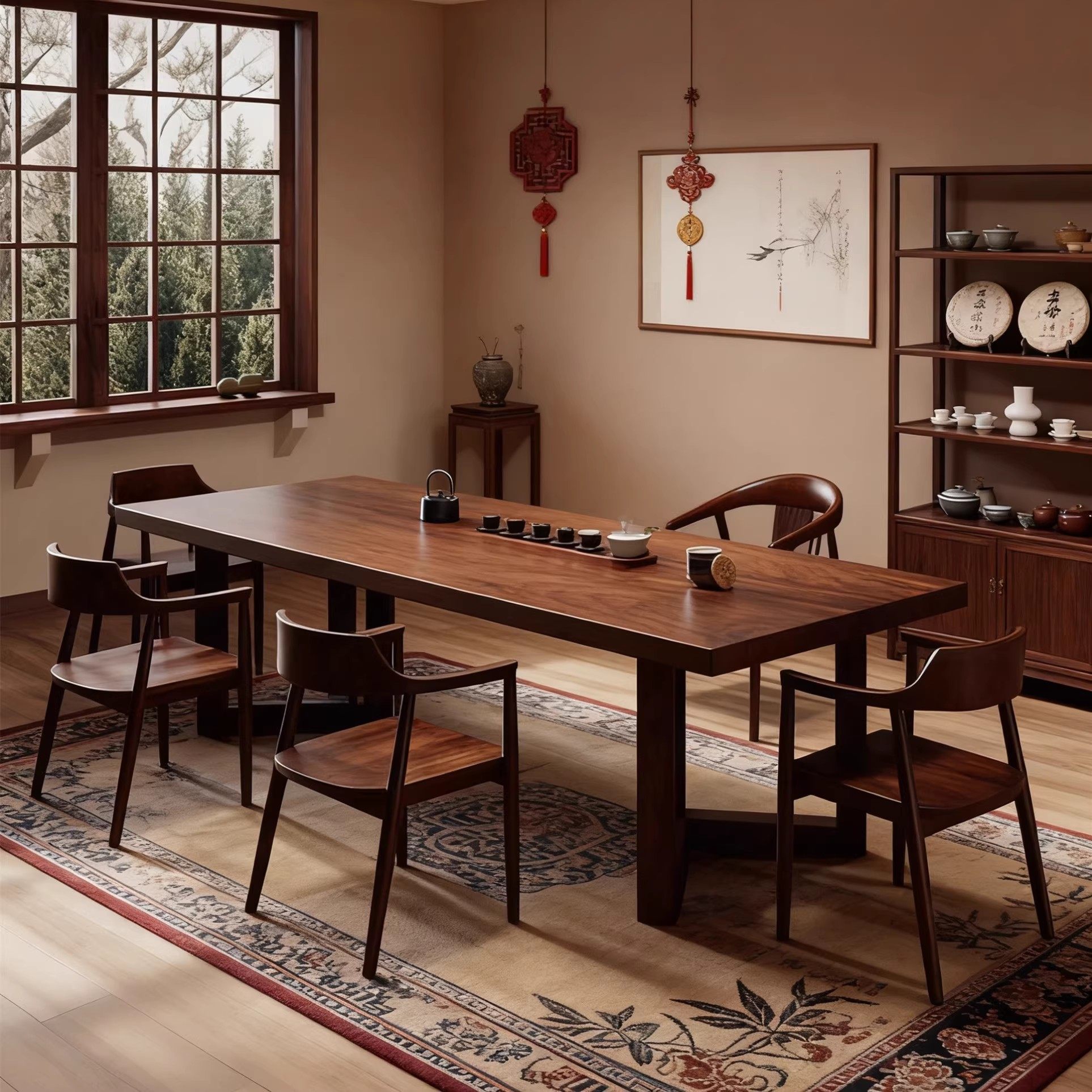 南美胡桃木茶桌椅组合客厅家用新中式禅意实木泡茶桌办公室大板桌,淘宝优惠券,粉丝福利购,淘宝优惠卷