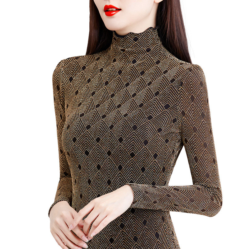 洋气气质2021新款秋冬高领蕾丝小衫 花墙薇薇服饰蕾丝衫/雪纺衫