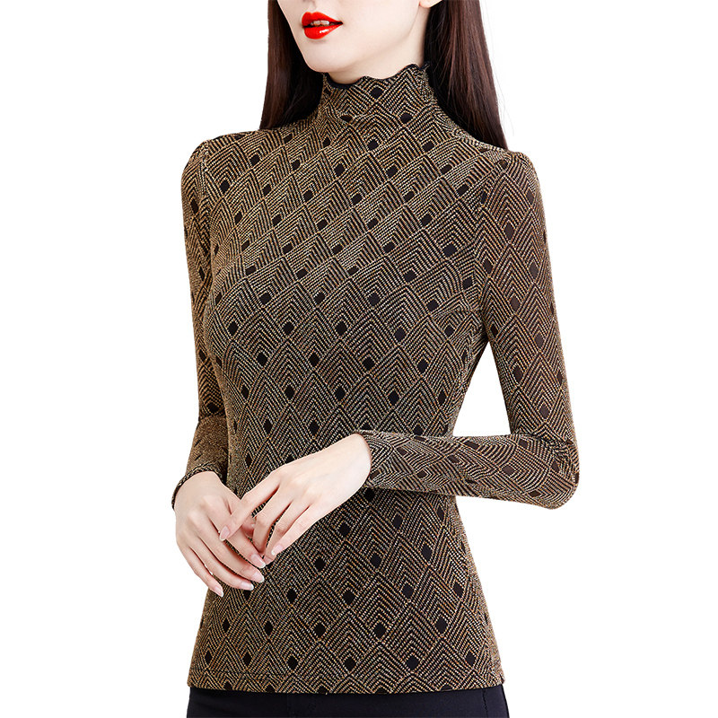 洋气气质2021新款秋冬高领蕾丝小衫 花墙薇薇服饰蕾丝衫/雪纺衫