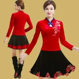 艳王 Осенний демисезонный комплект, бархатный лонгслив, танцующая юбка для пожилых людей, для среднего возраста