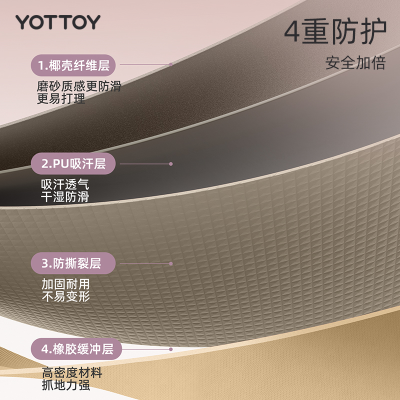YOTTOY瑜伽垫健身垫家用2024新款专业防滑天然橡胶pu减震静音加厚