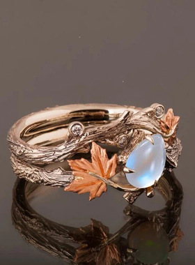 跨境新款复古古董金枝枫叶戒指轻奢设计感纪恋日送礼物指环女