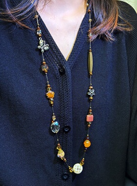 西娅专属手工串珠项链长款高档优雅装饰长链子毛衣链百搭挂件配饰