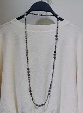 天然贝壳石头项链超长款衣服挂饰简单大方毛衣链配饰灰色百搭女