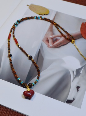 轻奢小众设计款超长款项链多层美拉德虎眼石颈链毛衣链时尚饰品