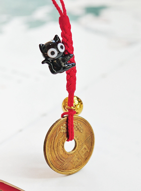 进口招财猫咪玻璃手机车头挂件