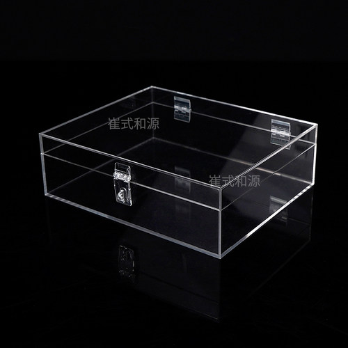 透明翻盖收纳盒带锁亚克力展示盒防尘化妆品盒桌面文具储物箱带盖 - 图3