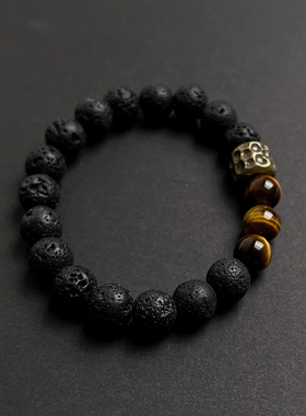 黑曜石火山石双拼珠子手链