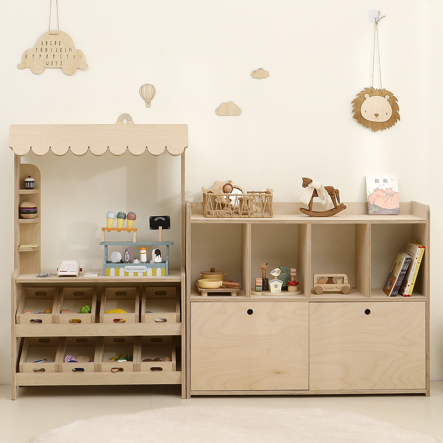 儿童玩具收纳柜储物柜分类整理书架二合一宝宝过家家小卖铺置物架,淘宝优惠券,粉丝福利购,淘宝优惠卷