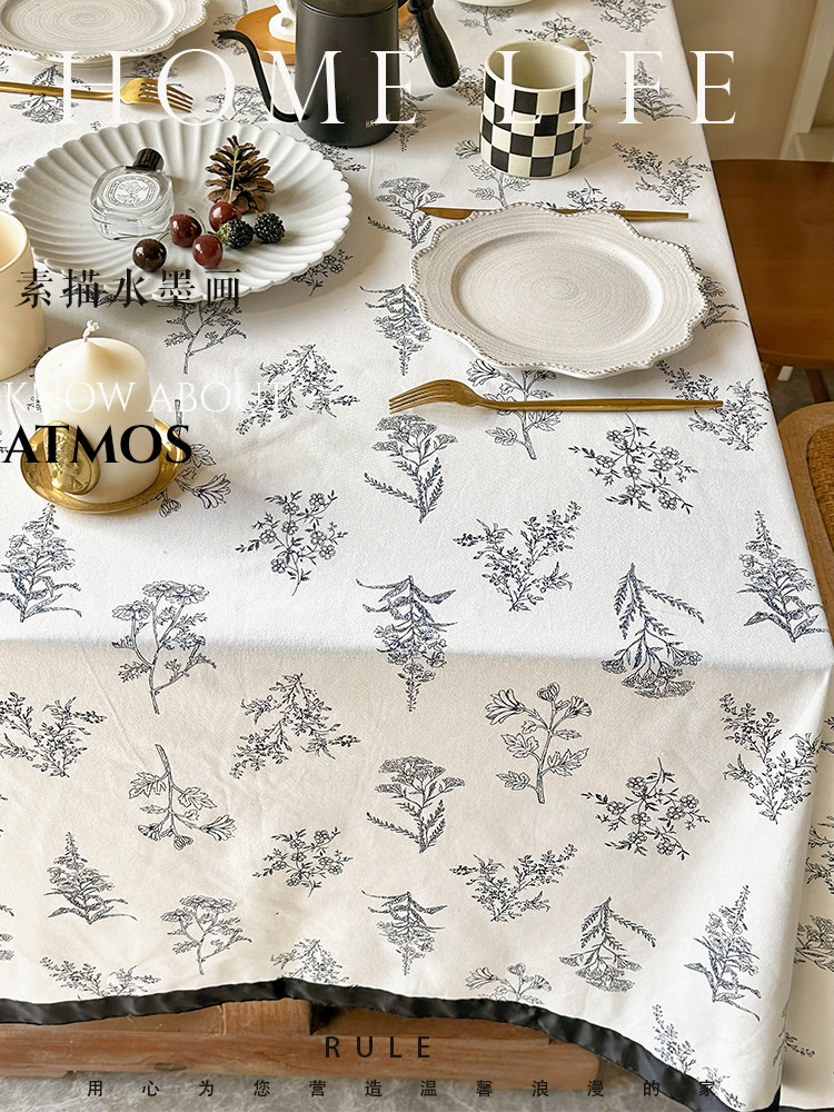 法式中古风黑边棉麻桌布复古印花圆桌长正方形餐桌布茶几宫廷风,淘宝优惠券,粉丝福利购,淘宝优惠卷