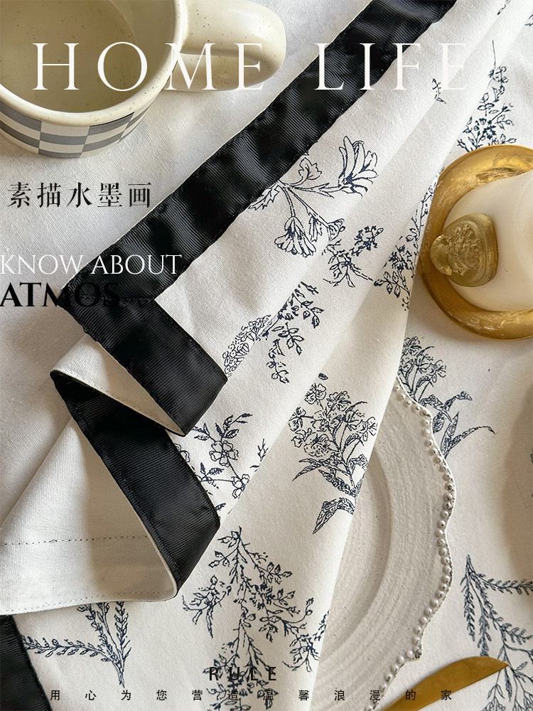 法式中古风黑边棉麻桌布复古印花圆桌长正方形餐桌布茶几宫廷风,淘宝优惠券,粉丝福利购,淘宝优惠卷