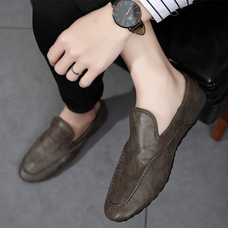 男豆豆鞋2025秋季新款真皮男士休闲一脚蹬懒人皮鞋潮鞋男商务英伦,淘宝优惠券,粉丝福利购,淘宝优惠卷