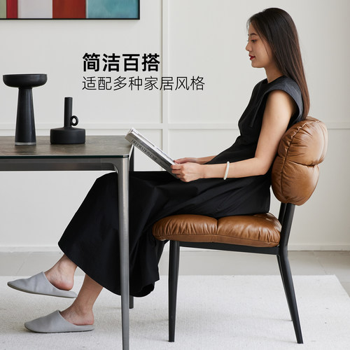 伯明翰真皮餐椅现代中古风2026新款家用椅餐厅轻奢高级感靠背椅子 - 图1