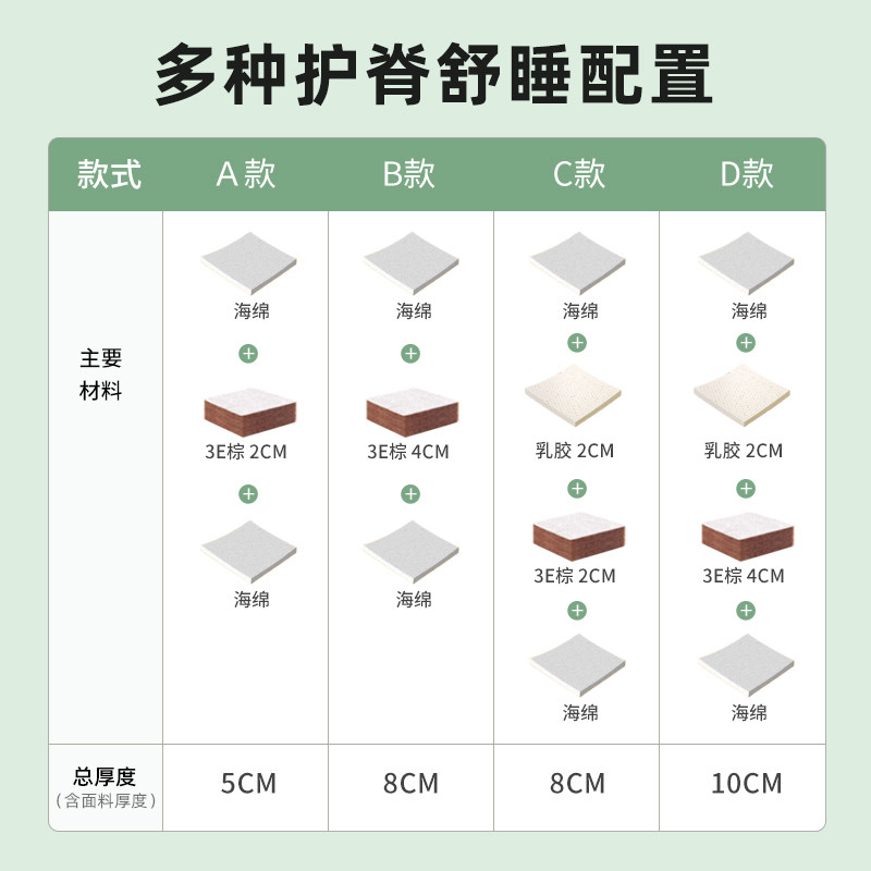 金橡树硬垫护脊儿童单人薄椰棕床垫 金橡树椰棕床垫
