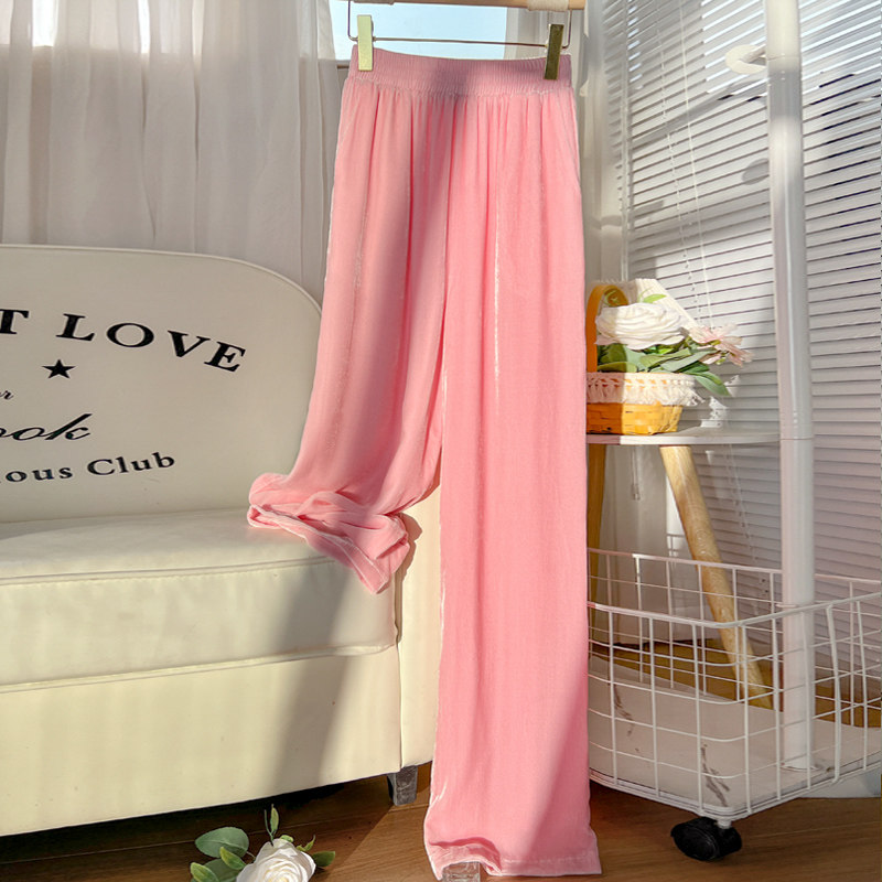 新中式真丝丝绒裤子女秋冬国风高级感淑直筒桑蚕丝垂感阔腿拖地裤,淘宝优惠券,粉丝福利购,淘宝优惠卷