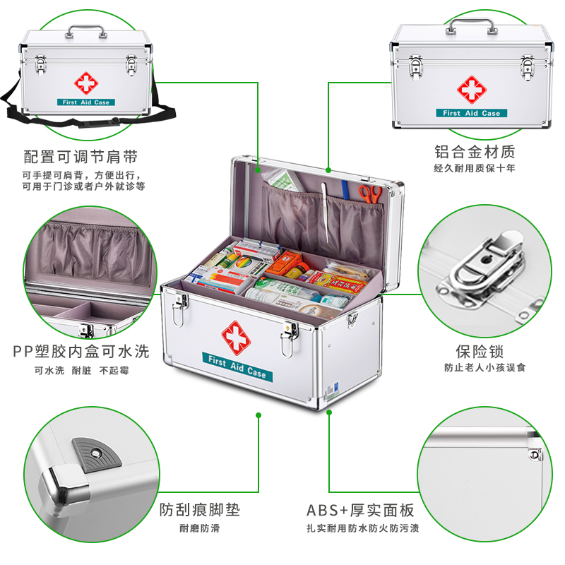 医药箱家用大容量医疗箱急救药品收纳盒全套应急救援铝合金带药装 - 图1